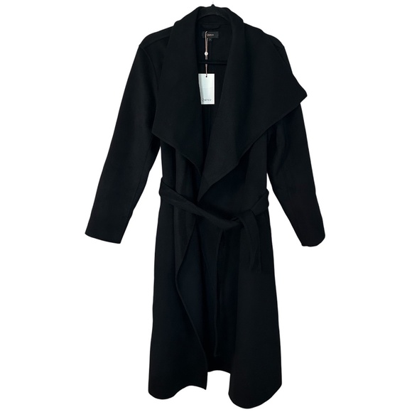 Quince Double Faced 100% Merino Wool Draped Collar Wrap Coat in Black Sz L NWT - Picture 1 of 10
